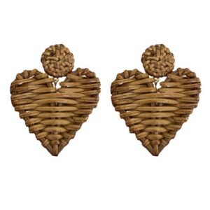 Rattan Heart Earrings- Brown